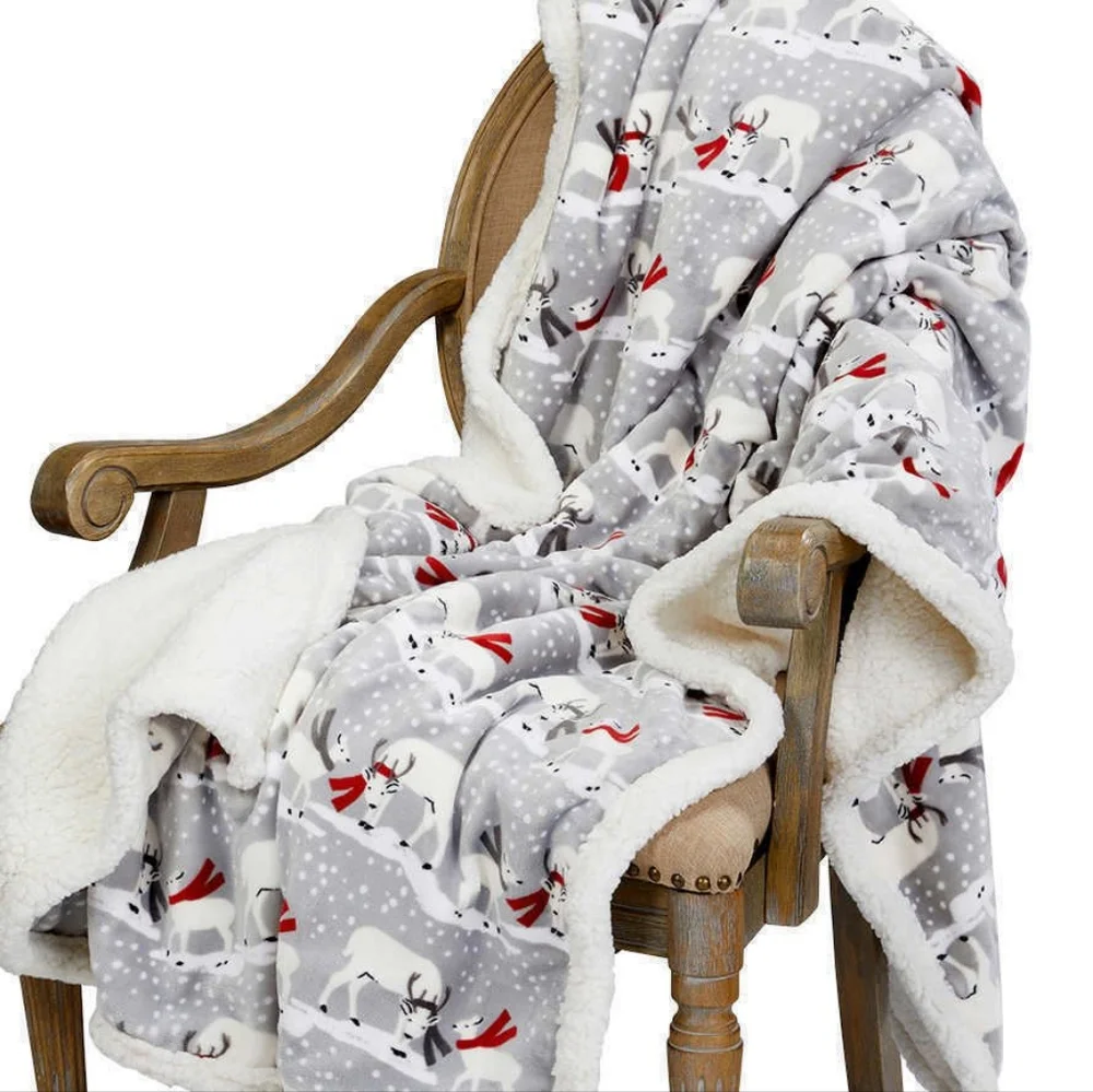 Snow Winter Deer Ultra Soft & Plush Sherpa Eddie Bauer Red Scarf Throw 🦌 NEW!